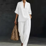 Dolores | Relaxed Henley Top and Wide-Leg Pants Co-Ord Set