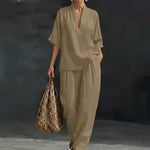 Dolores | Relaxed Henley Top and Wide-Leg Pants Co-Ord Set
