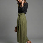 Greer | Two Piece Set Black Blouse Olive Green Midi Skirt