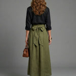 Greer | Two Piece Set Black Blouse Olive Green Midi Skirt