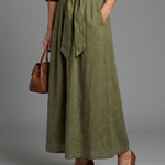 Greer | Two Piece Set Black Blouse Olive Green Midi Skirt
