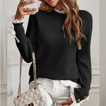 EVELYN™ - Lace Trim Round Neck Knitted Sweater