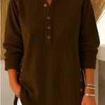 Avenelle- Casual Ribbed Long Sleeve Henley Top