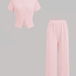 MIRANDA™ - Casual Button Front Top and Wide Leg Pants Set