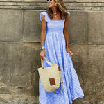 NANCY™ - Chic Retro Plaid Smocked Dress