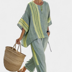 Marsha | Elegant Lavender Top & Mustard Striped Pants