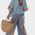 Kacie | Sophisticated Terracotta Striped Top & Linen Pants