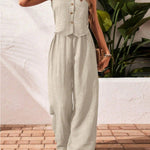CHARISSA™ – Elegant Sleeveless V-Neck Top and Trousers Set