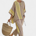 Marsha | Elegant Lavender Top & Mustard Striped Pants