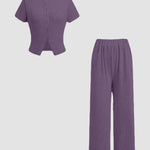 MIRANDA™ - Casual Button Front Top and Wide Leg Pants Set