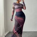 Tatiana | Printed Long-Sleeve Bodycon Maxi