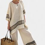 Brooklynn | Elegant Black-Striped Linen Top & Flowing Pants