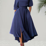 ZEBY™ - Elegant Women's Belted Bishop Sleeve Boat Neck A-Line Dress