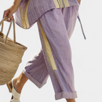 Elowric | Elegant Lavender Top & Mustard Striped Pants