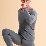 Men's V-neck Fleece Thermal Underwear Set