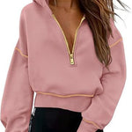 GRETEL™ - Stylish Hooded Sweatshirt with Zipper & Stitching Detail for Cropped Pullover