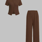 MIRANDA™ - Casual Button Front Top and Wide Leg Pants Set