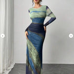 Tatiana | Printed Long-Sleeve Bodycon Maxi