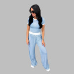 PLATU™ - Casual Short Sleeve and Wide Leg Pants Set