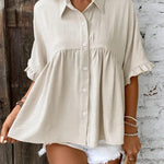 ELLASA™ - Casual Plus Size Ruffle Button-Front Blouse