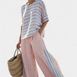 Annika | Elegant Pink-Blue Linen Blouse & Soft Pants