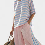 Annika | Elegant Pink-Blue Linen Blouse & Soft Pants