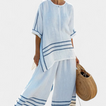 Adelyn | Sophisticated Striped Asymmetrical Top & Bold Pants