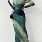 TORINA™ - Comfy Printed Long Sleeve Round Neck Bodycon Maxi Dress