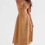 OPRAH™ - Casual Lace-Up Square Neck Midi Dress