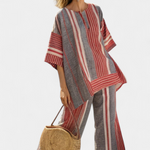 Kit | Elegant Coral-Gray Linen Top & Wide-Leg Pants