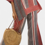 Bravine | Elegant Coral-Gray Linen Top & Wide-Leg Pants