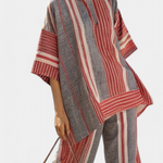 Bravine | Elegant Coral-Gray Linen Top & Wide-Leg Pants