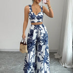 THAWDI™ - Elegant Boho Printed Crop and Wide Leg Pants Set
