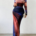 JULIA™ - Comfy Printed Long Sleeve Round Neck Bodycon Maxi Dress