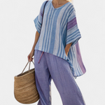 Jolene | Elegant Lavender & Sky Blue Top & Linen Pants
