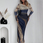 TORINA™ - Comfy Printed Long Sleeve Round Neck Bodycon Maxi Dress
