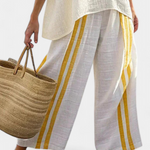 Joelle | Elegant Yellow Striped Linen Top & Wide-Leg Pants