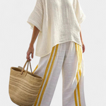 Joelle | Elegant Yellow Striped Linen Top & Wide-Leg Pants