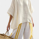Joelle | Elegant Yellow Striped Linen Top & Wide-Leg Pants