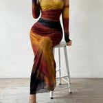 Tatiana | Printed Long-Sleeve Bodycon Maxi