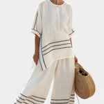 Adelyn | Sophisticated Striped Asymmetrical Top & Bold Pants