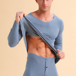 Men's V-neck Fleece Thermal Underwear Set