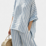 Kalea | Sophisticated Blue Striped Linen Top & Relaxed Pants