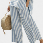 Kalea | Sophisticated Blue Striped Linen Top & Relaxed Pants