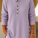 Avenelle- Casual Ribbed Long Sleeve Henley Top
