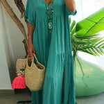 LINNEA™ – Soft Ruffle V-Neck Maxi Dress