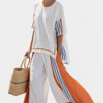 Calliope | Comfortable Wide-Leg Striped Pants & Linen Top