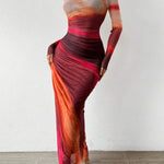 Tatiana | Printed Long-Sleeve Bodycon Maxi