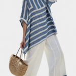 Lourdes | Sophisticated Blue Striped Top & Hem-Detailed Pants