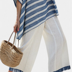 Lourdes | Sophisticated Blue Striped Top & Hem-Detailed Pants